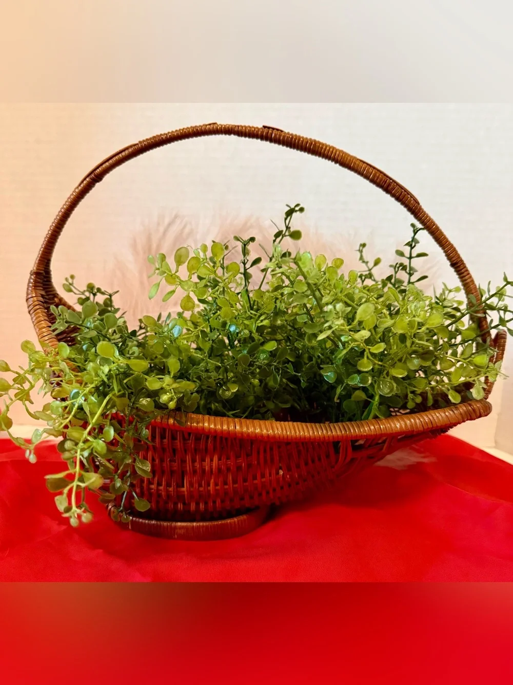 Wicker gathering basket vintage handwoven